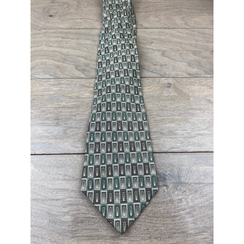 Pierre Cardin Men's Tie Green Geometric Pattern Silk 57in